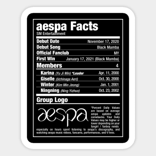 aespa Kpop Nutritional Facts 2 Sticker